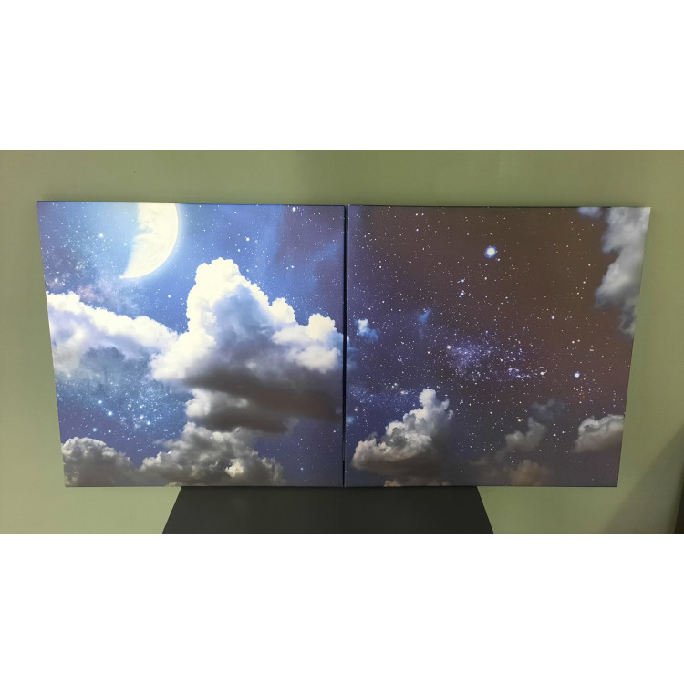 14721K2Y Gece Gökyüzü Görseli Kare 2'li Yatay Kanvas Tablo (Outlet) - 125x60 CM
