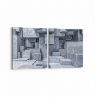 10015K2Y Abstract 3 Boyut Görsel Kare 2'li Yatay Kanvas Tablo