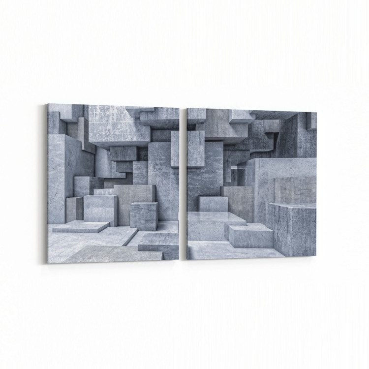 10015K2Y Abstract 3 Boyut Görsel Kare 2'li Yatay Kanvas Tablo