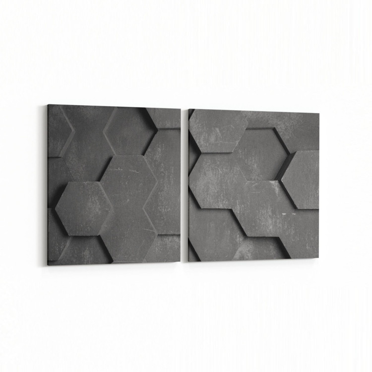 10022K2Y Abstract 3 Boyut Görsel Kare 2'li Yatay Kanvas Tablo