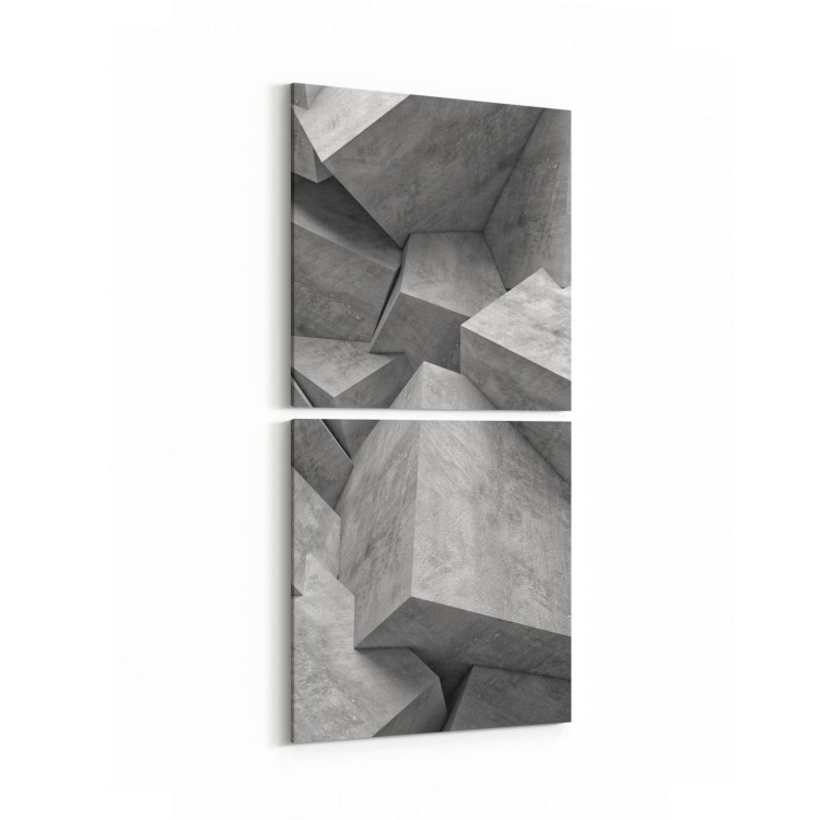 10023K2D Abstract 3 Boyut Görsel Kare 2'li Dikey Kanvas Tablo