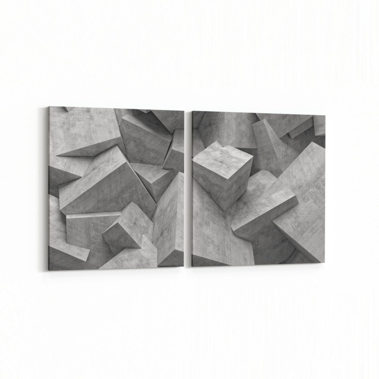 10023K2Y Abstract 3 Boyut Görsel Kare 2'li Yatay Kanvas Tablo