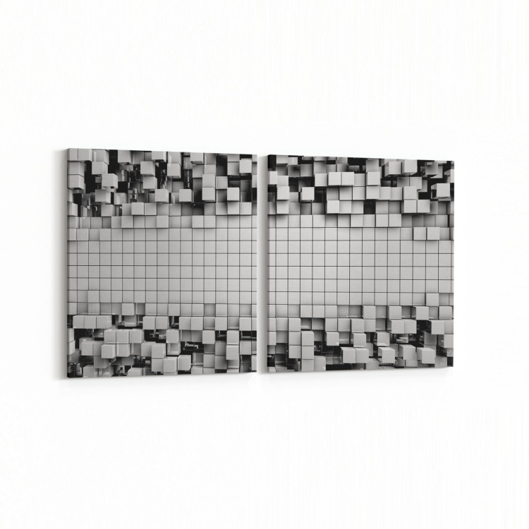 10024K2Y Abstract 3 Boyut Görsel Kare 2'li Yatay Kanvas Tablo