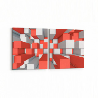 10028K2Y Abstract 3 Boyut Görsel Kare 2'li Yatay Kanvas Tablo