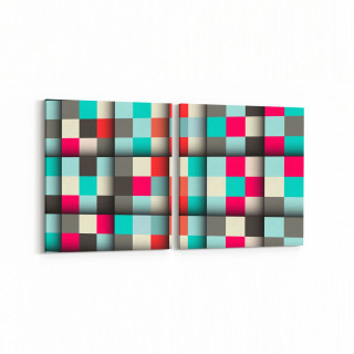 10029K2Y Abstract 3 Boyut Görsel Kare 2'li Yatay Kanvas Tablo