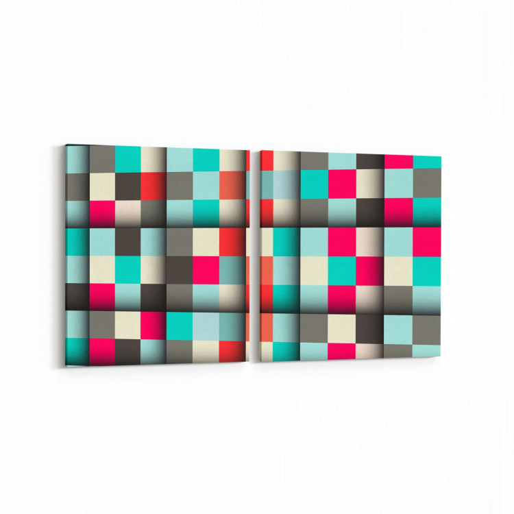 10029K2Y Abstract 3 Boyut Görsel Kare 2'li Yatay Kanvas Tablo