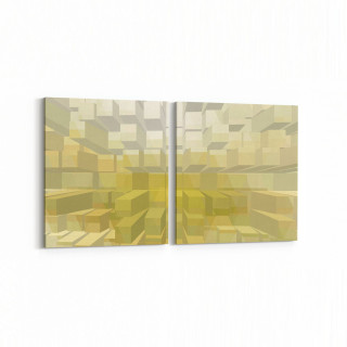 10045K2Y Abstract 3 Boyut Görsel Kare 2'li Yatay Kanvas Tablo