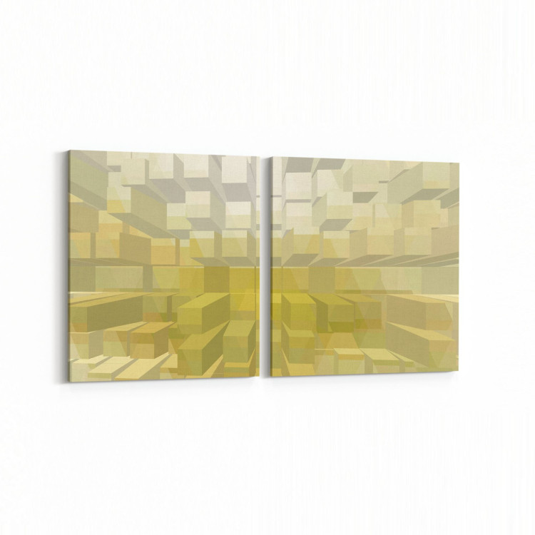 10045K2Y Abstract 3 Boyut Görsel Kare 2'li Yatay Kanvas Tablo