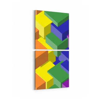 10046K2D Abstract 3 Boyut Görsel Kare 2'li Dikey Kanvas Tablo