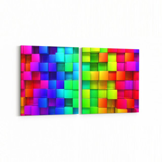 10057K2Y Abstract 3 Boyut Görsel Kare 2'li Yatay Kanvas Tablo