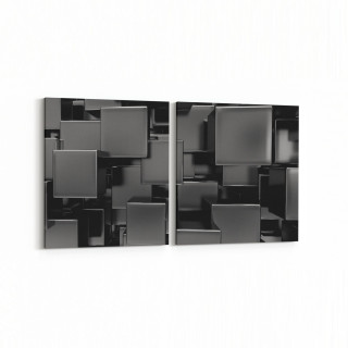 10058K2Y Abstract 3 Boyut Görsel Kare 2'li Yatay Kanvas Tablo
