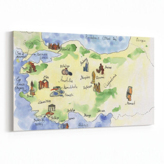 16190Y Harita Görseli Yatay Kanvas Tablo