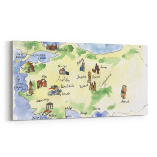 16190YD Harita Görseli Yatay Dar Kanvas Tablo