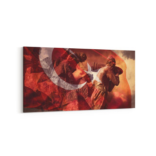 17554YD Türk Bayrağı Görseli Yatay Dar Kanvas Tablo