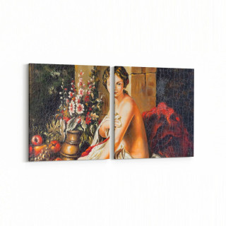 17796K2D Yağlı Boya Görseli Kare 2'li Dikey Kanvas Tablo